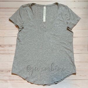 Lululemon V-neck Heathered Gray Prima Cotton Shirt Size 4